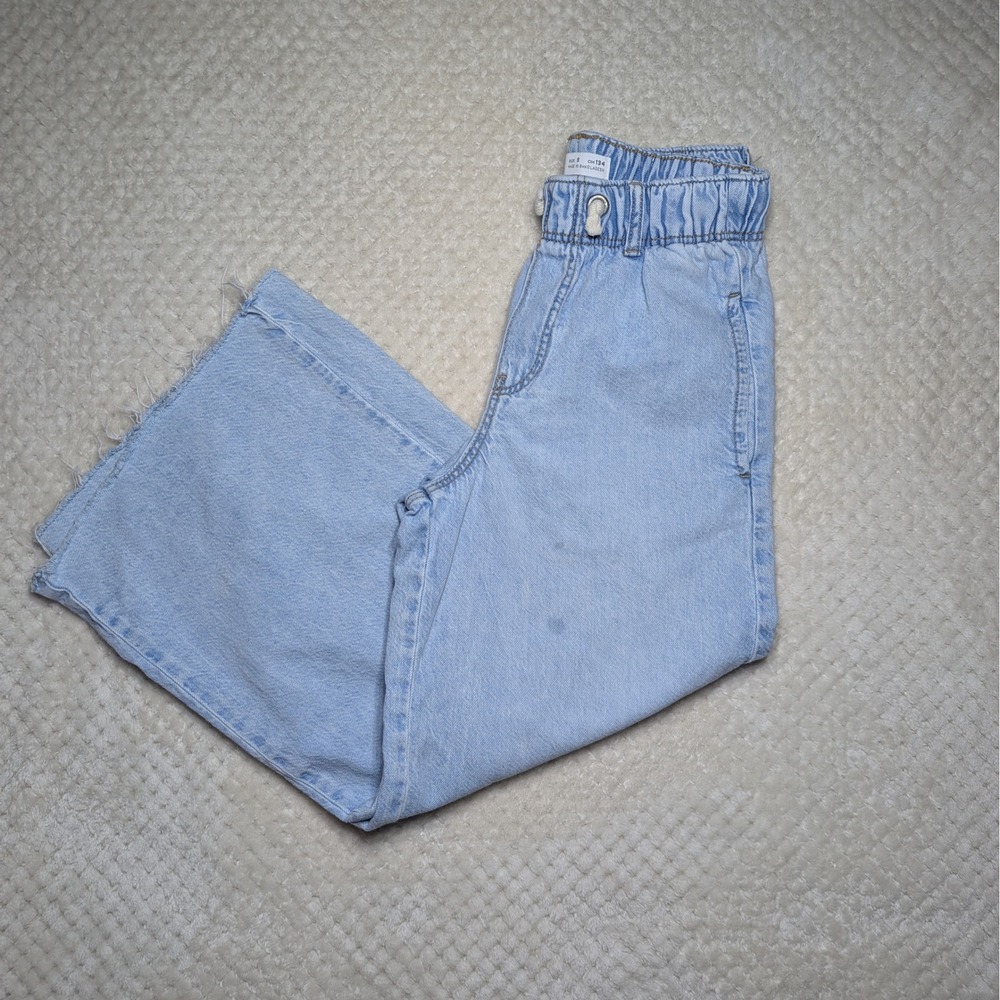 Zara Girls Wide Leg Jeans Size 9 134cm Light‎ Wash Paperbag Waist Denim